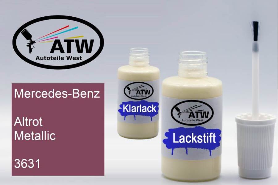 Mercedes-Benz, Altrot Metallic, 3631: 20ml Lackstift + 20ml Klarlack - Set, von ATW Autoteile West.